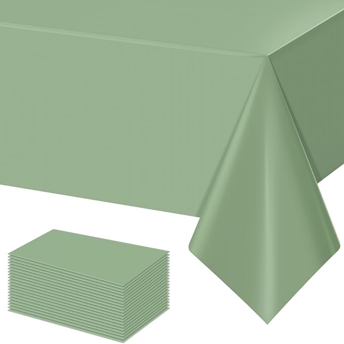 20Pack Sage Green Plastic Tablecloths for Rectangle Tables,Light Green Disposable Tablecloth,Waterproof Sage Green Table Cover for Birthday Bridal Wedding Baby Shower Party Decorations,54 X 108Inch