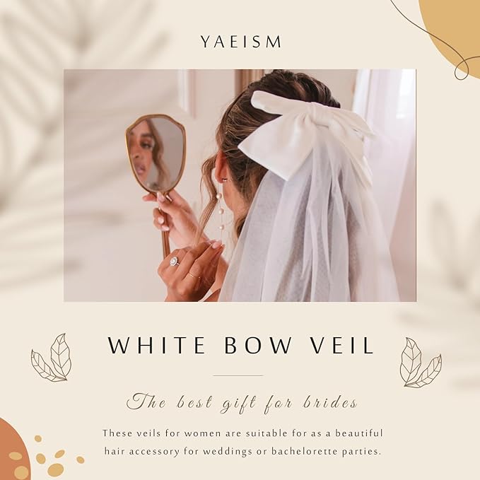 Bridal Veil Bachelorette Party Veil White Bow Wedding Veil Elegant Tulle Layer Hair Clip for Women and Girls