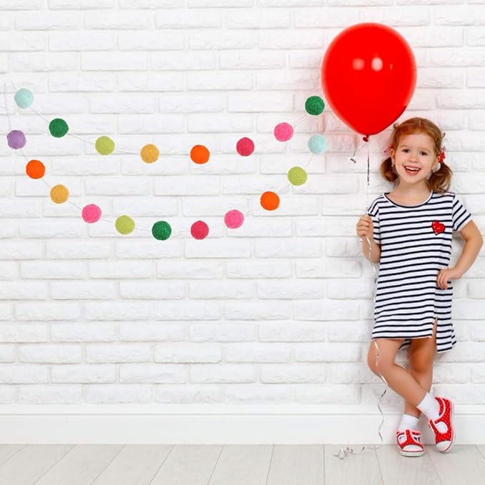 36PC 9.8 Feet Felt Wool Balls Garland 4/5 Inch Hanging String Kit for Spring Christmas Tree Garland Holiday Birthday Wedding Baby Shower Party Wall Decorations