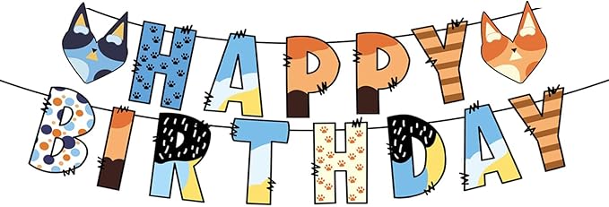 Blue Dog Birthday Decoration Set, Cartoon Happy Birthday Banner, Party Supplies with Banner, Hanging Swirl, Honeycomb