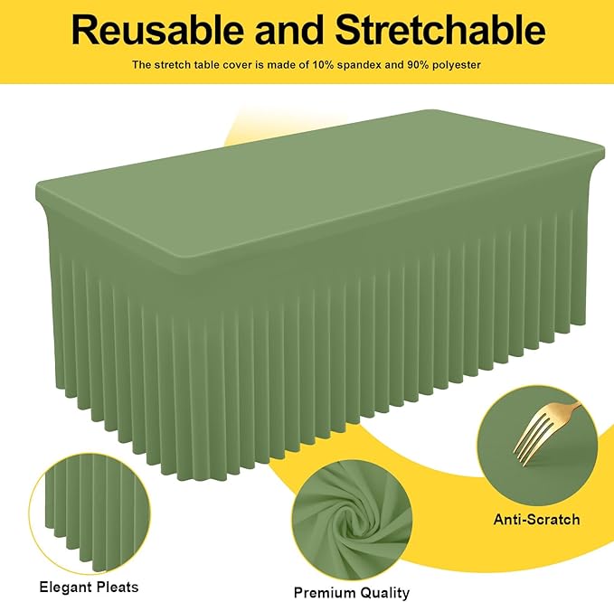 Smiry Spandex Tablecloth, Elastic Fitted Stretch Tablecloth for 4FT Rectangle Tables, Waterproof Washable Table Cover Skirt for Outdoor, Wedding, Banquet & Parties (Sage Green, 48Lx30Wx30H Inch)