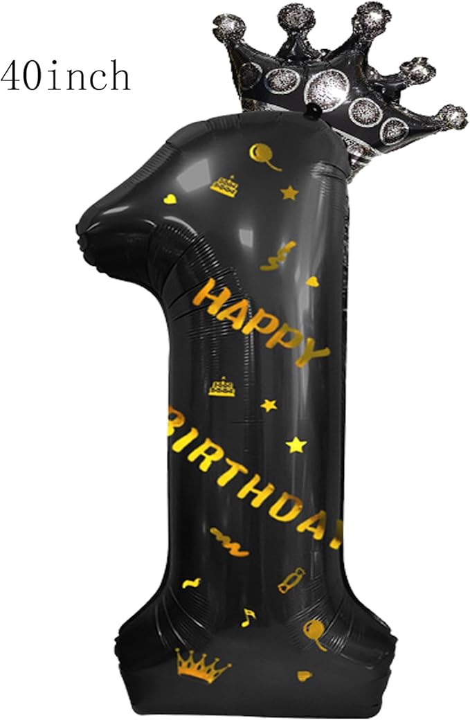 40 Inch Large Black Number Balloons Crown Big Black Digit Foil Mylar Balloons for Baby Shower Wedding Birthday Party Supplies (black 1)