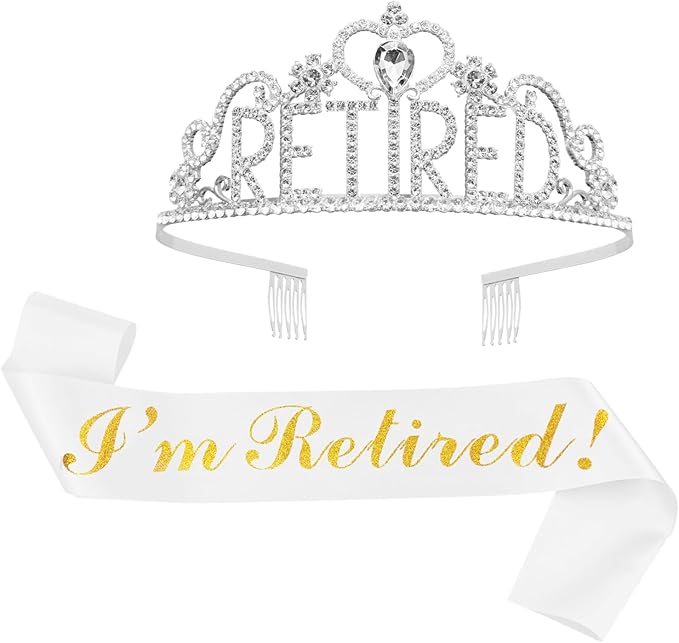 JETKONG Retirement Party Decorations Retired Tiara/Crown, Retired Sash for Women Retirement Gifts, Retirement Party Supplies, Gifts, Favors (Silver)