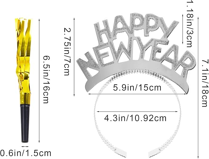 12 Sets New Year Headbands and Fringed Noise Makers for Favor Photo