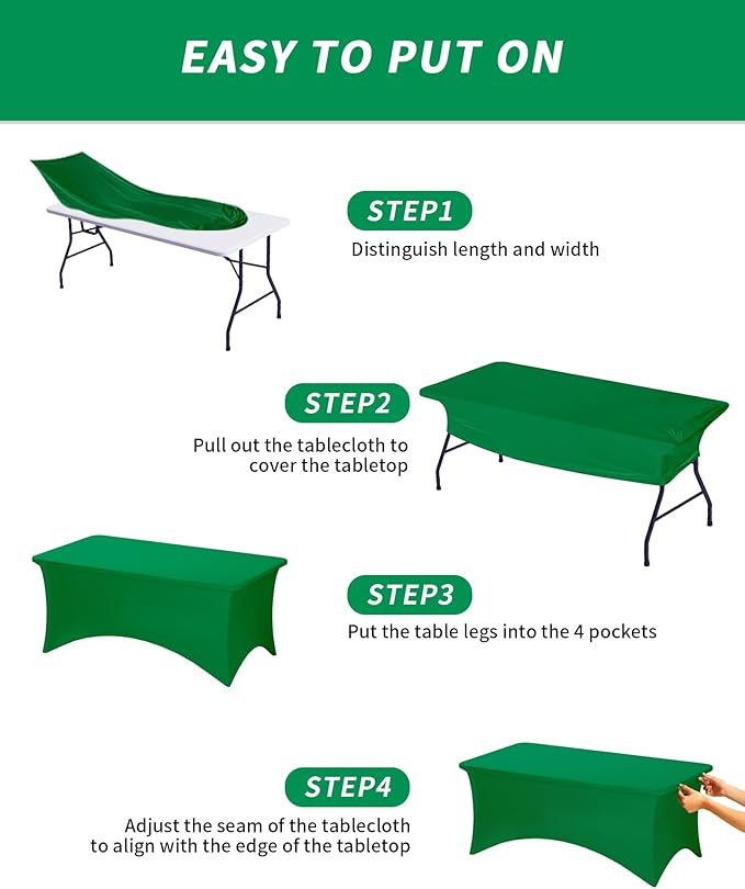 Fixwal 3 Pack Green Table Cloth for 6 Foot Rectangle Tables,Rectangular Tablecloths Stretch Spandex Fitted Table Covers 6 Ft for Parties, Trade Shows, Banquet, Buffet