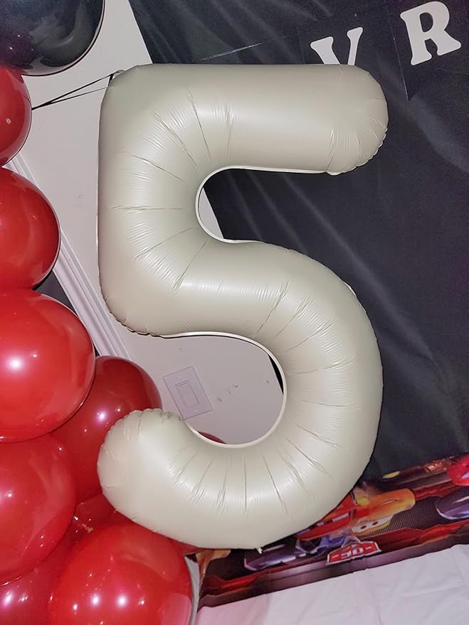 Balloon Numbers 40 Inch 5 Ballon for 5th Birthday Decorations, 15 25 35 50 Big Cream White Number Balloons for Wedding Photo Shoot Party Decor