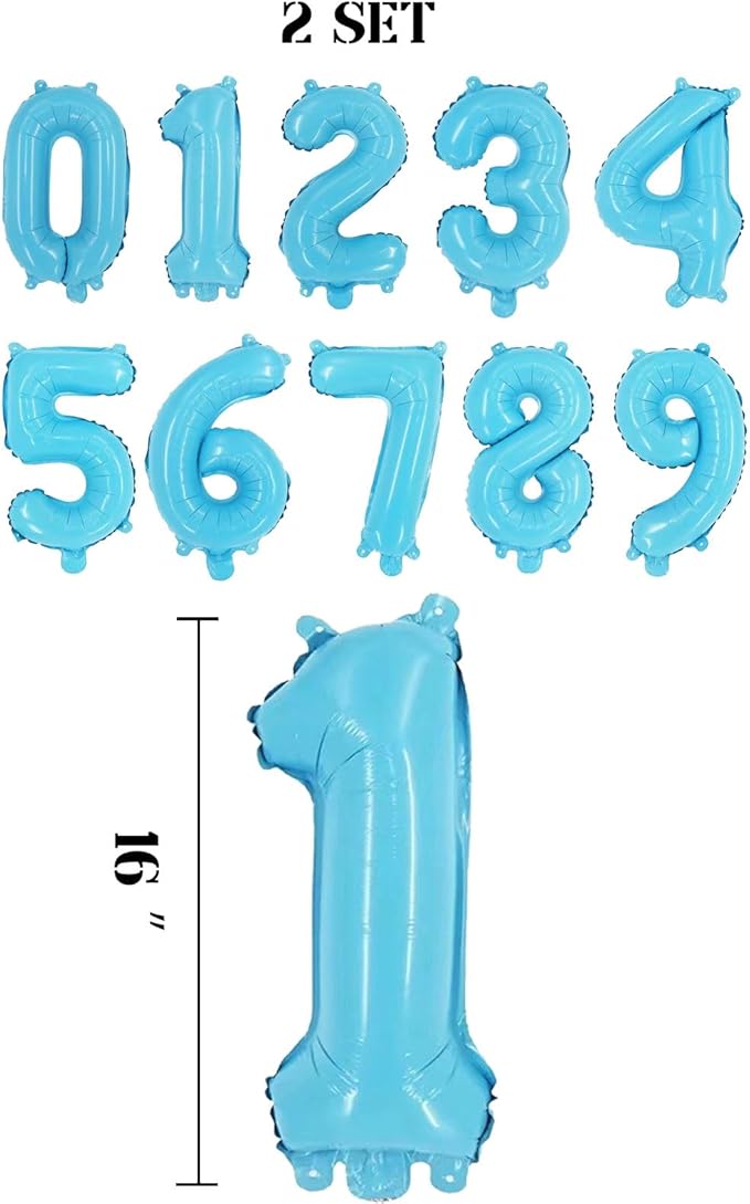 2 Set 20 Pcs Number Balloons 16 Inch Baby Blue 0-9 Number Mylar Foil Balloons Baby Blue Custom Digital Balloons for Birthday Party Engagement Graduations Anniversary Baby Shower Decor Party Supplies