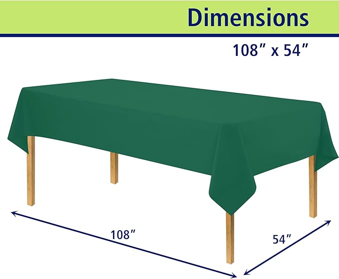 Party Dimensions Green Disposable Plastic Tablecloth for Rectangle Tables (48 Pack) Premium Decorative Table Cloths for Parties, Events & Weddings, Indoors & Outdoors, 54 x 108 inches