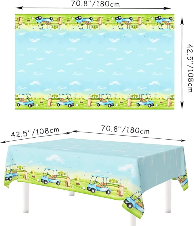 HAKOTI Golf Party Tablecloth - Disposable Rectangular Plastic Blue Table Cover for Sports Events, Birthday Party Decoration (3Pack)