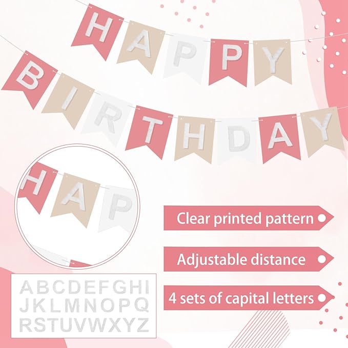 139 Pcs Felt DIY Custom Banner Kit Include 104 Letters 18 Swallowtail Flags 15 Pennants 2 Pcs Pom Pom Garland Tassel Pompom Decoration for Home Baby Shower Birthday(Baby Pink)