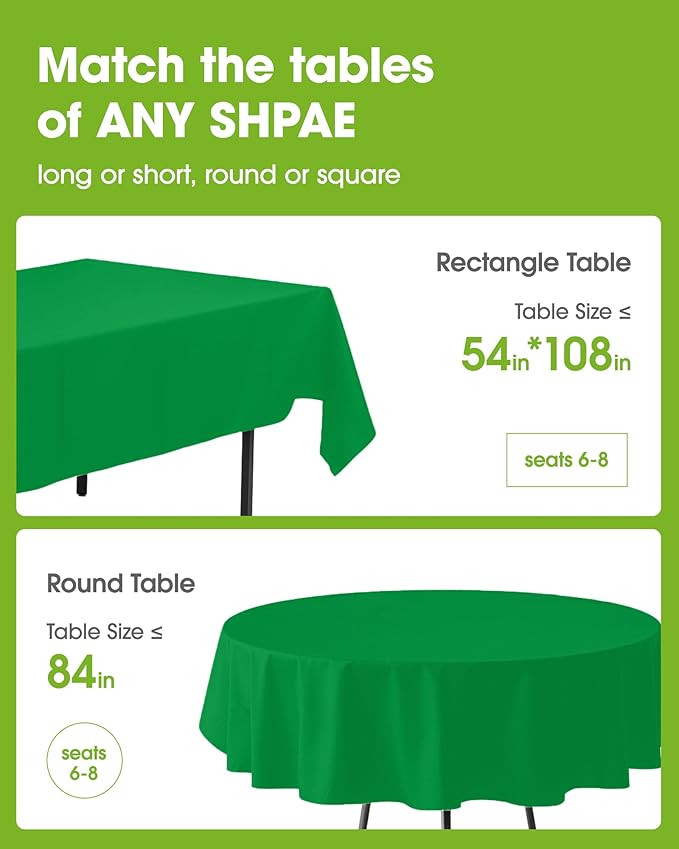 Pureegg Plastic Table Cloth Disposable 6 Pack, 54 x 108 Inch Table Cloths, St Patricks Day, Christmas Decorations, Tablecloths, Rectangle, Forest, Plastic Cover, Waterproof, Green
