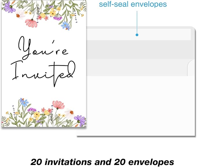 Soiceu Wildflower Birthday Party Invitations with Envelopes Set of 20 Spring Summer Wildflower Birthday Party Invites Fill in Blank