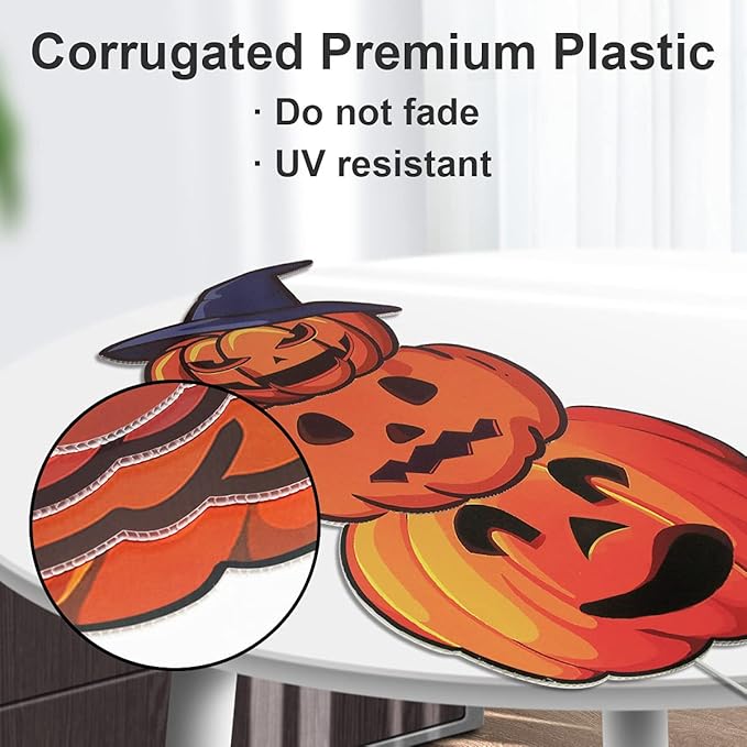 GameXcel 34" Tall Extra Large 3-Tiered Pumpkin Ghost Yard Signs for Outdoor Decorations, 2Pcs Vertical