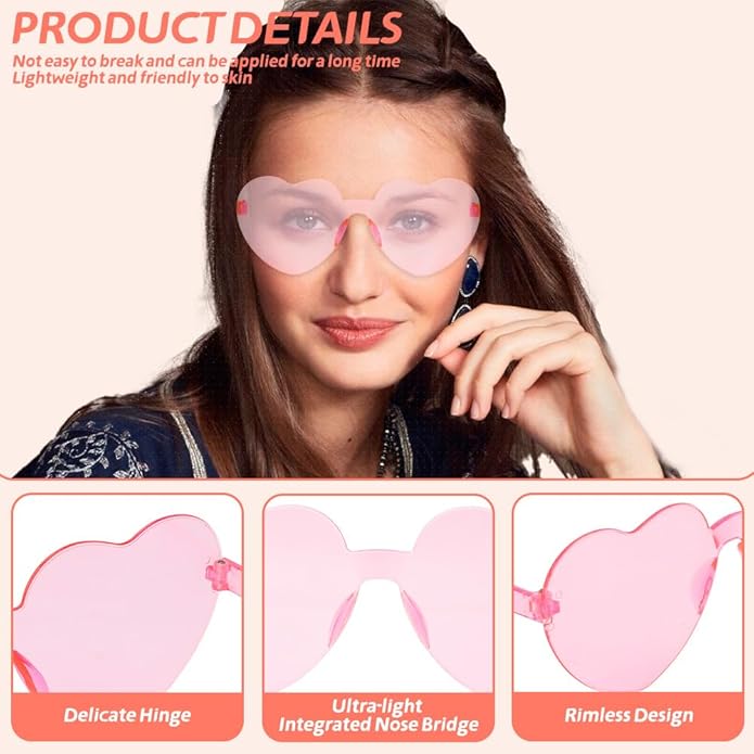 10 Pairs Heart Sunglasses Heart Shaped Sunglasses Bulk Rimless Clear Heart Glasses for Women Girl Party Favor