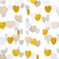 GCQQ White Champagne Gold Heart Garlands - 52Ft Glitter Gold Valentines Day Decorations Garland 4 Packs Paper Heart Hanging Streamers for Bridal Shower Valentine's Day Anniversary Wedding Decor