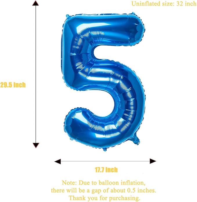 32 Inch Blue Number 5 Balloons Foil Ballon Digital Birthday Party Decoration Supplies (Blue Number 5 Balloon)