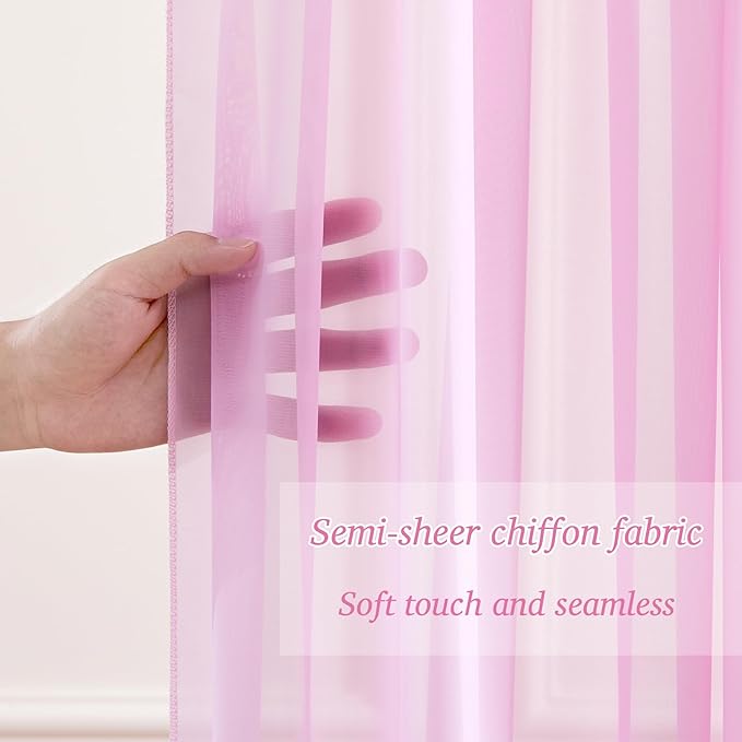 10x10ft Pink Chiffon Backdrop Curtain with Lights String for Wedding Sheer Tulle Curtain Photo Backdrops Drapes for Baby Shower Birthday Party Home Ceremony Decorations