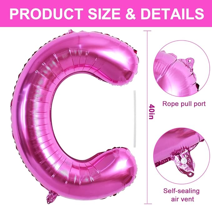 TONIFUL 40 Inch Large Rose Red Letter C Balloons - Giant Hot Pink Alphabet Letter Balloons for Birthday Party Anniversary Supplies Decorations