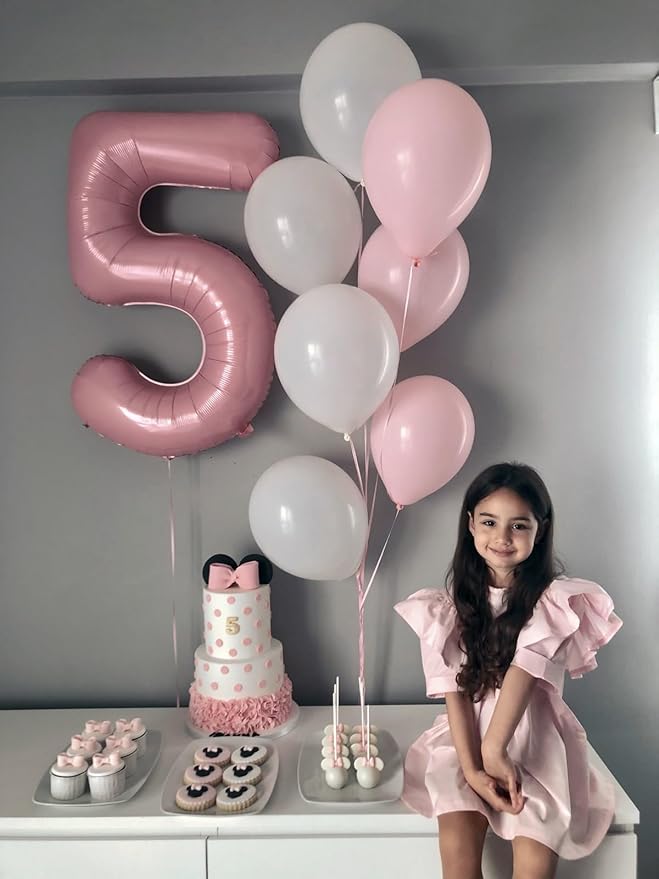 Number 5 Balloon 40 Inch, Foil Balloons for Boys And Girls, Pearl Pink Numbers Balloon for 5, 15, 25, 50 Birthday Party Decoration, Anniversary, Wedding, Single Supplies