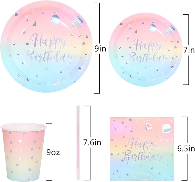 200 PCS Pastel Rainbow Party Decorations,Birthday Plates and Napkins Party Supplies, Rainbow Birthday Plates-Pastel Party Plates Napkins Cups for Kids Girls Birthday Baby Shower
