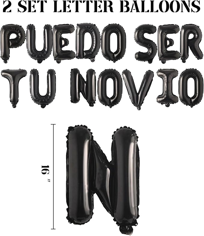 2 Set 30Pcs Black PUEDO SER TU NOVIO Letter Balloons 16in Balloon Foil Letter Decorations Party Decor Black Letter Balloons PUEDO SER TU NOVIO Party Supplies