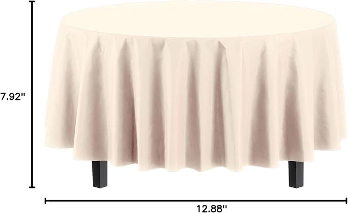 Exquisite 12-Pack Premium Plastic Tablecloth 12-Pack Premium Plastic 84-Inch Round Tablecloth, Ivory