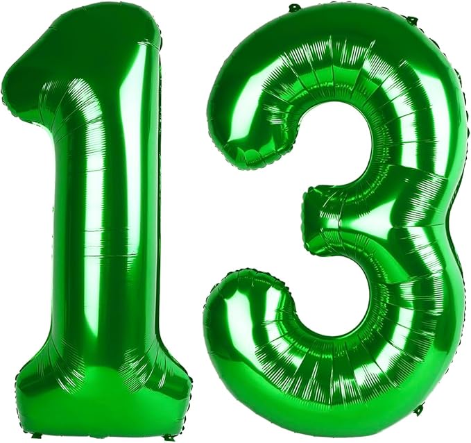 Green Number 13 Balloon 40 inch, 13 Number Balloons, 13th Green Birthday Decorations, 13 Year Old Girls Boys Party Supplies, St. Patrick's Day Games Theme Birthday Decorations