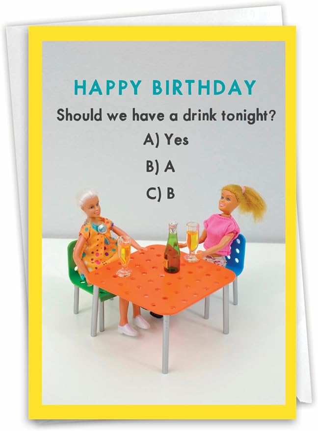 NobleWorks - Funny Happy Birthday Card with Envelope - Congrats Greeting Card for Women, Wife, Birthday Fun - Multiple Choice Drink C3342BDG