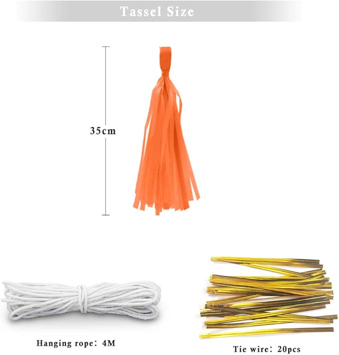 Orange Tissue Paper Tassel DIY Hanging Paper Decorations Party Garland for Parties, Weddings, Festivals, Baby Showers - 20PCS (Light Orange-35CM)