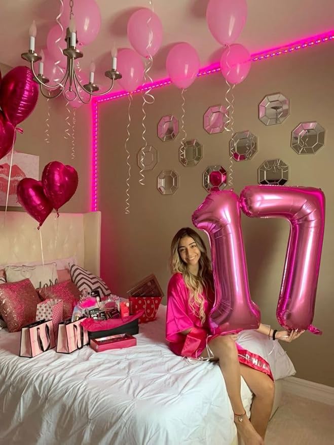 One Balloons for 1st Birthday, 40 Inch Rose Purple Balloons for Birthdays Party Decoration, Big Number Ballon for 1, 10, 11, 12, 13, 21, 100 Celebration, Birthday, Baby Shower, Anniversary Decor