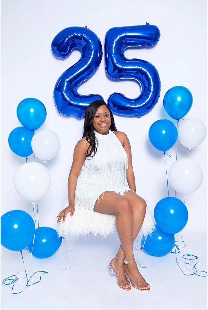 25 Balloon Number, Metallic Blue Number 25th Birthday Balloons 40 Inch, 25 or 52 Years Old Metallic Blue Birthday Decorations for Men Women, 25th Anniversary Decorations