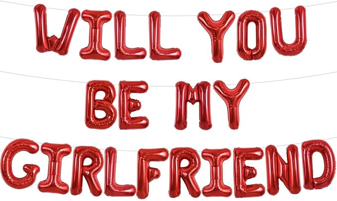 TONIFUL 16 Inch Red Will You Be My Girlfriend Letter Balloons Be My Girlfriend Balloon Banner for Romantic Decorations Anniversary Engagement Wedding Bridal Shower Party Supplies