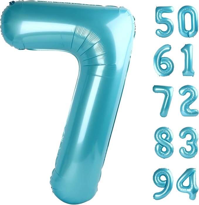 Pearlescent Blue 7 Balloon, Number Balloons 40 Inch, 7th Birthday Decorations for Girls Boys Kids, Party Decoration for Women Men, Number 7 Balloon