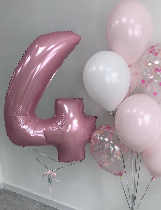 Pink Number 4 Balloons – 40 Inch Giant Foil Number Balloon, Light Pink Number Balloon for Girls Birthday, Baby Shower & Princess Theme Party Decorations