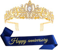 Happy Anniversary Party Supplies Kits Wedding Anniversary Gold Blue Crown and Sash Party Supplies Decorations Favors for Husband Wife