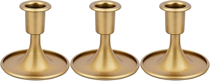 Gold Candle Holders Set of 3, Vintage Short Metal Taper Candlestick Holders Small for Dining Table, Fireplace Mantel, Wedding, Party, Anniversary, Christmas Thanksgiving Home Decor Gold-3