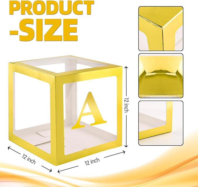Baby Boxes with 4 PCS Letters for Baby Shower White Clear Balloon Box Blocks Gender Reveal Decorations and Birthday Party (Gold)