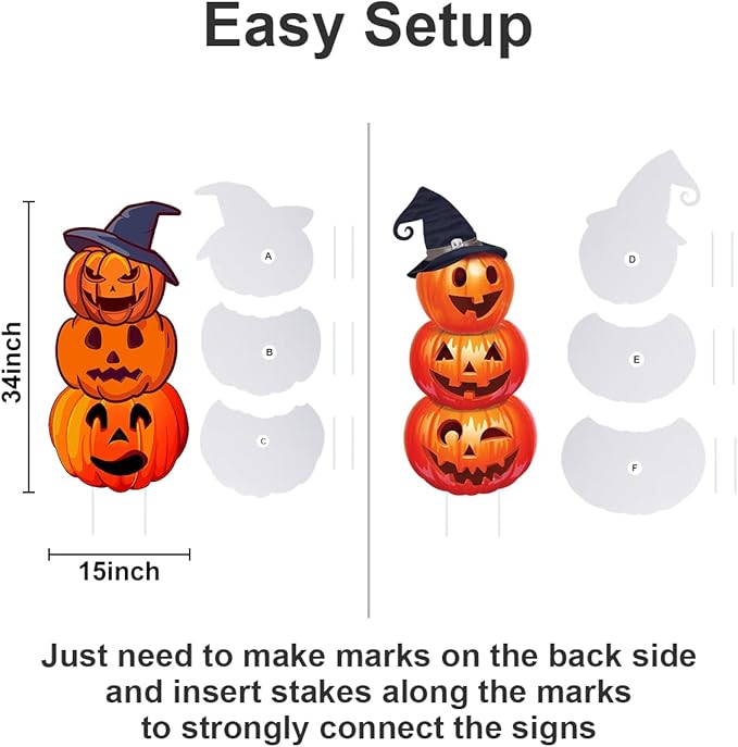 GameXcel 34" Tall Extra Large 3-Tiered Pumpkin Ghost Yard Signs for Outdoor Decorations, 2Pcs Vertical