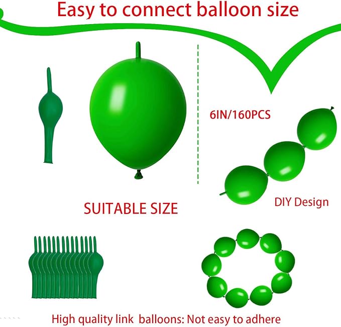 Link Balloons Green 6 Inch Latex Quick Linkale Balloon 160 Pcs for Birthday, Halloween, Christmas, Party Festival Decorations