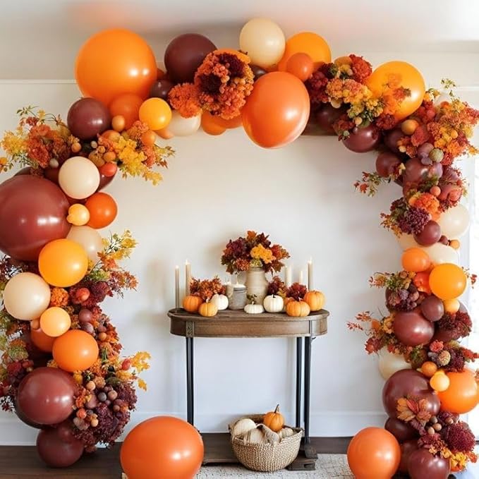 Fall Balloon Arch Kit, Fall Birthday Party Decorations, Orange Burgundy Yellow Gold Confetti Balloons Garland Kit with 6.5 Ft Maple Leaves for Home Thanksgiving Autumn Baby Shower Party Decor Supplies