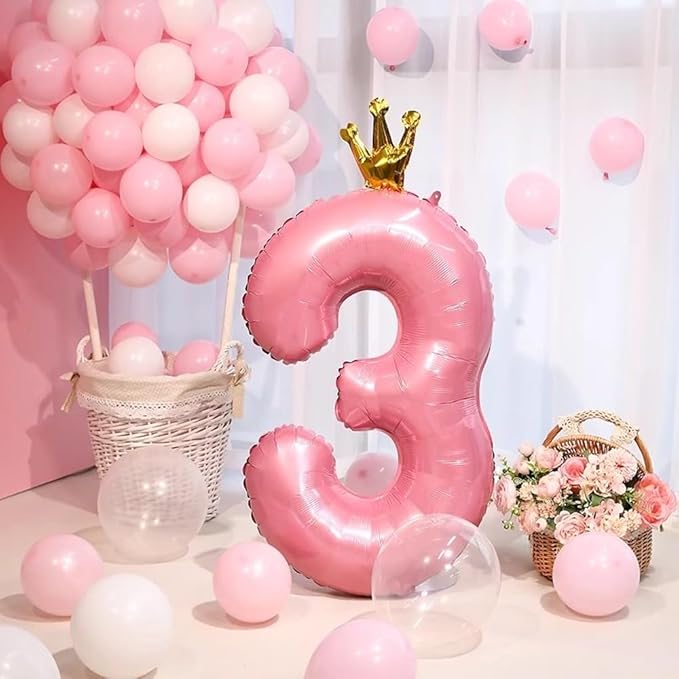 40 inch Pink Number 6 Balloon with Crown, Pink Crown Balloons 0-9 for 6th Birthday Party Anniversary Decorations Supplies
