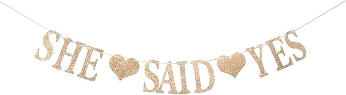 Champagne Gold Glittery She Said Yes Banner - Bridal Shower, Wedding, Engagement, Bachelorette Party Decorations Supplies