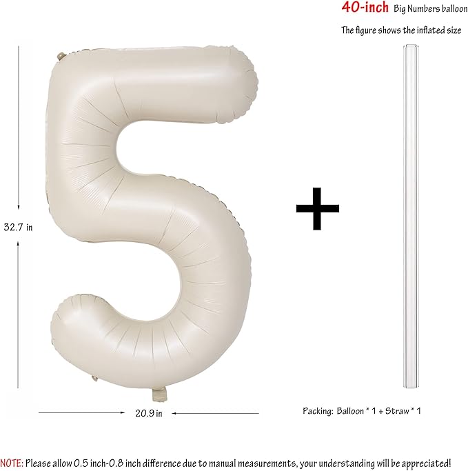 40 In Cream white Number Balloons Helium Foil Mylar Balloon Birthday Party banquet Decoration Digital 5