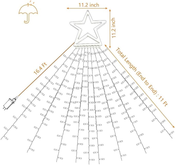 Christmas Decoration LED Star String Lights, Christmas Star String Lights with 317 LED Hanging Fairy Curtain Lights for Party Wedding Patio Indoor Outdoor Decorative