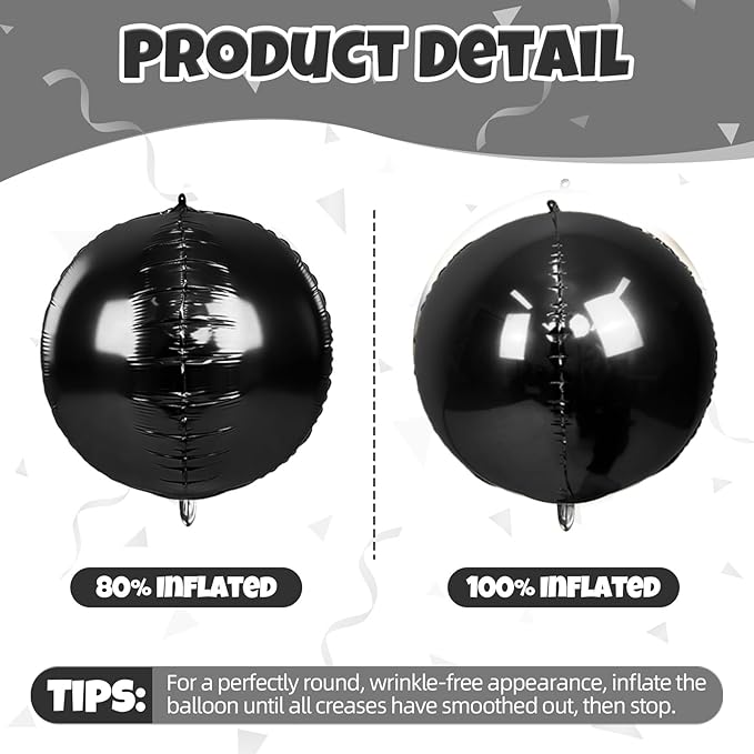 12Pcs Black and Gold Round Balloons Foil, 22" 18" 15" 10" 4D Round Ball Balloon, Giant Gold Black Silver Metallic Balloons for Graduation Wedding New Year Eve Prom Birthday Decorations Supplies