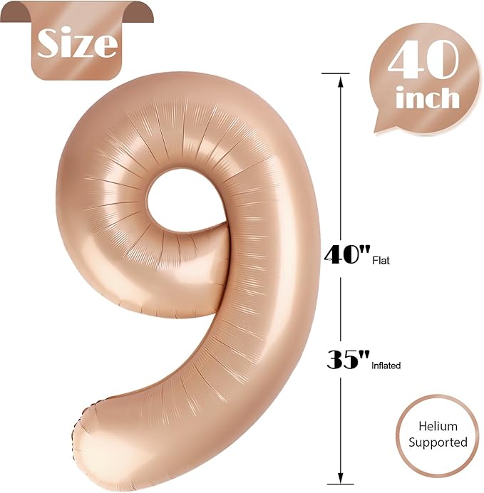 Light Brown 9 Balloon, Tan Number Balloons 40 Inch, 9th Giant Beige Birthday Decorations for Boys Girls, 19th 29th Khaki Party Decorations Supplies, Sandy Brown Number 9 Balloon