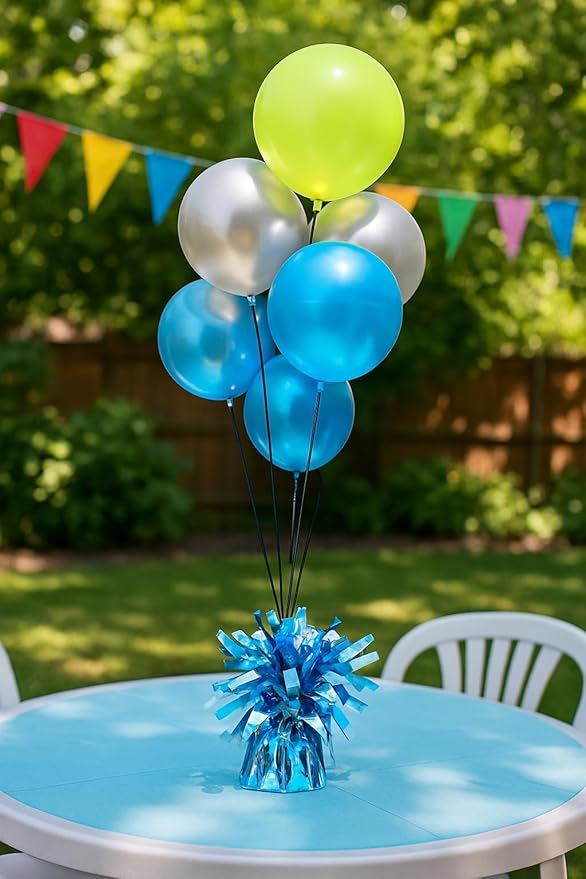 Aluminum Foil Balloon Weights for Parties (6 pcs) - 0.31lb (140g) Each - Premium Balloon Anchors for Birthday, Wedding, Dinner, Indoor & Outdoor Decorations（Light Blue 6pcs）