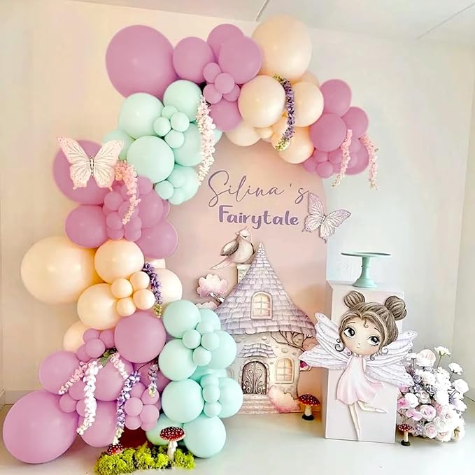 Dusty Purple Green Nude Balloon Garland Arch Kit, 160Pcs Boho Blush Pastel Green Light Brown Balloons for Baby Shower Birthday Wedding Wildflower Party Decoration