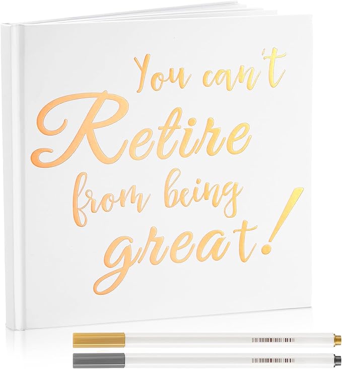 2026 Retirement Guest Book with 2 Markers 8.7'' Square Hardcover Blank Guest Photo Signing Memory Book Happy Retirement Gift Party Supplies for Women Men Teacher Grad Decor(White,Cute)