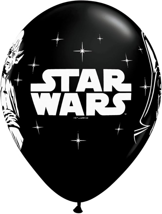 Qualatex Star Wars Biodegradable Latex Balloons Onyx Black with White Prints All-Around of Darth Vader and Yoda, 11-Inch Round (12-Units)